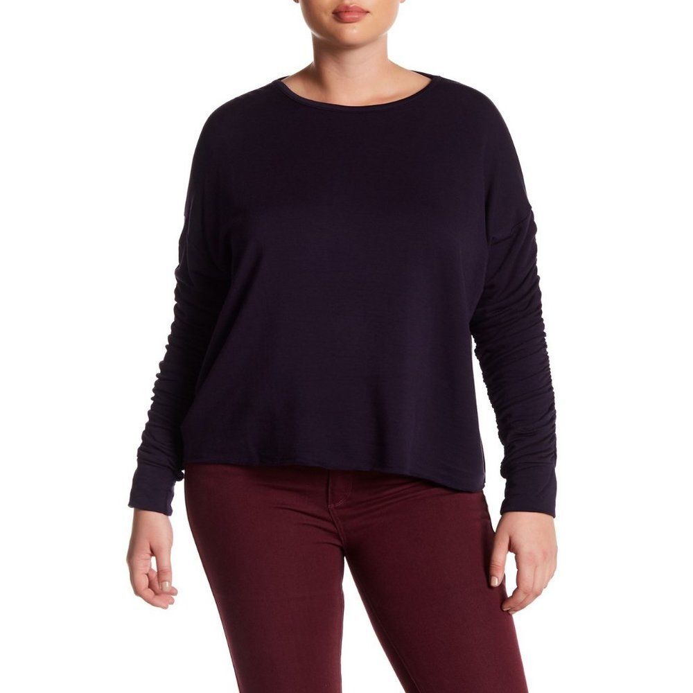 H.I.P. Ruched Sleeve Navy Fleece Pullover Sz 2X 0043